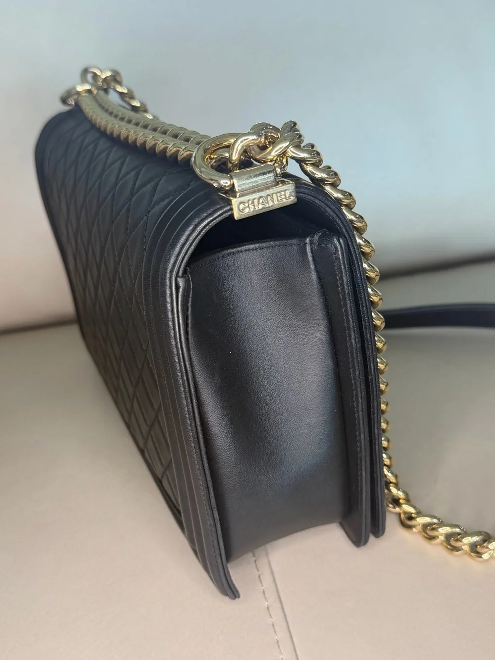 CHANEL Black Quilted Lambskin Boy Bag -New Medium